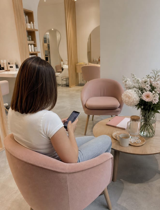 Клієнтка у затишній зоні очікування Pinki Studio